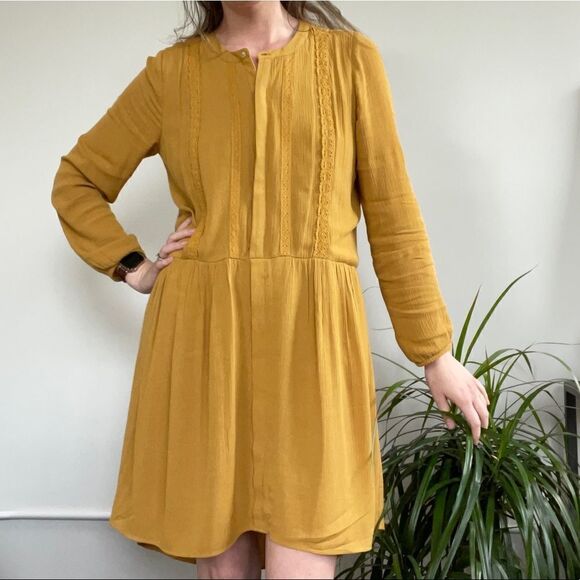 Nordstrom Oversized Boho Fall Mustard Long Sleeve Dress DR2 - Picture 3 of 16